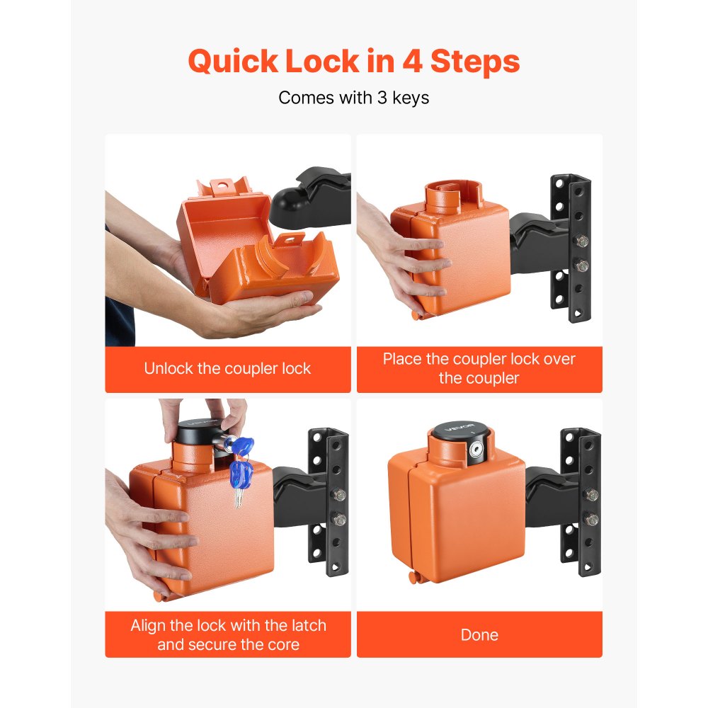VEVOR Collar Coupler Lock, Fits 2 & 2-5/16-Inch Demco Cast Head Couplers, Trailer Hitch Lock with 3 Keys Secures Security Chains, Rust-resistant, Anti-Theft RV Trailer Locks for RV, Trailer, Boat