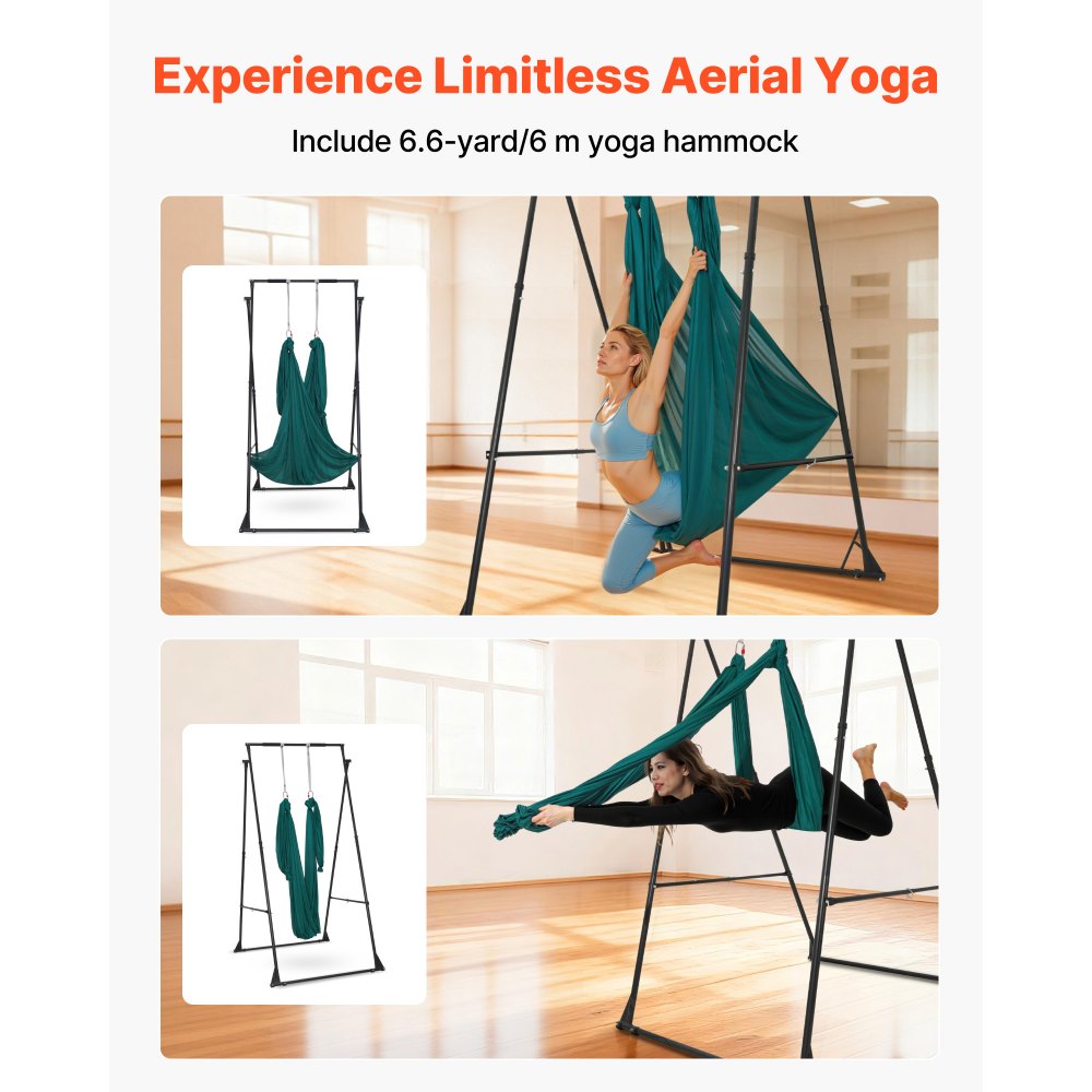 VEVOR Yoga Stand Frame, Max 440.9 lbs Load Swing Stand, Triangular Structure Pull Up Stands, Aerial Silk Stands with EVA Foam & 6.6-yard Yoga Hammock, 4-Level Horizontal & 6-Level Vertical Adjustment