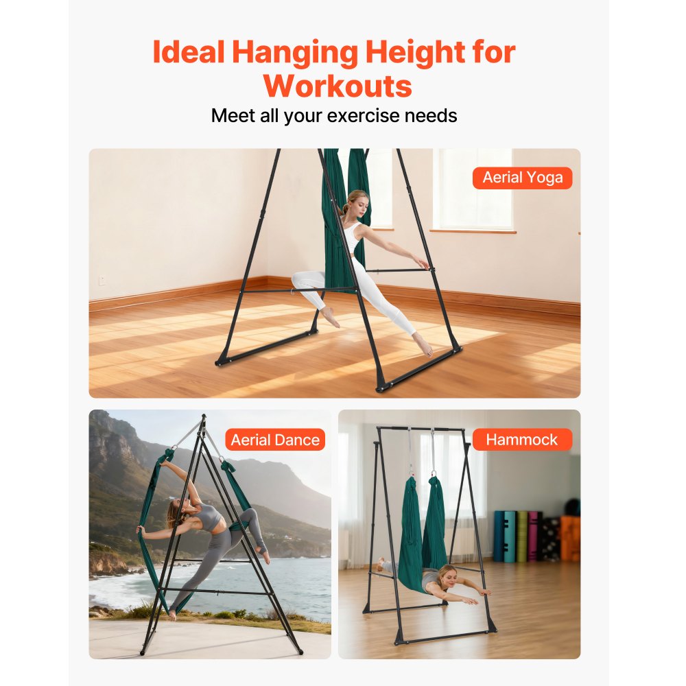 VEVOR Yoga Stand Frame, Max 440.9 lbs Load Swing Stand, Triangular Structure Pull Up Stands, Aerial Silk Stands with EVA Foam & 6.6-yard Yoga Hammock, 4-Level Horizontal & 6-Level Vertical Adjustment