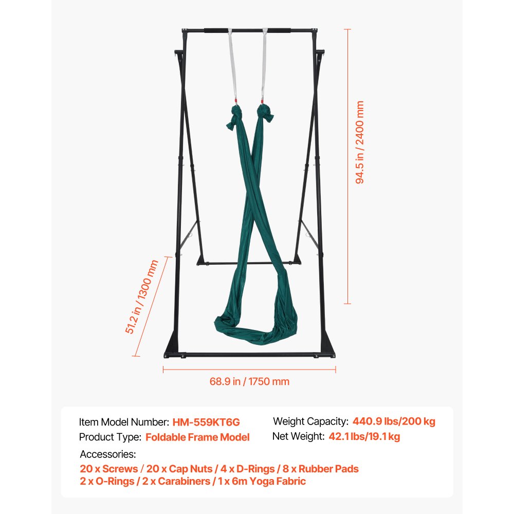 VEVOR Yoga Stand Frame, Max 440.9 lbs Load Swing Stand, Triangular Structure Pull Up Stands, Aerial Silk Stands with EVA Foam & 6.6-yard Yoga Hammock, 4-Level Horizontal & 6-Level Vertical Adjustment