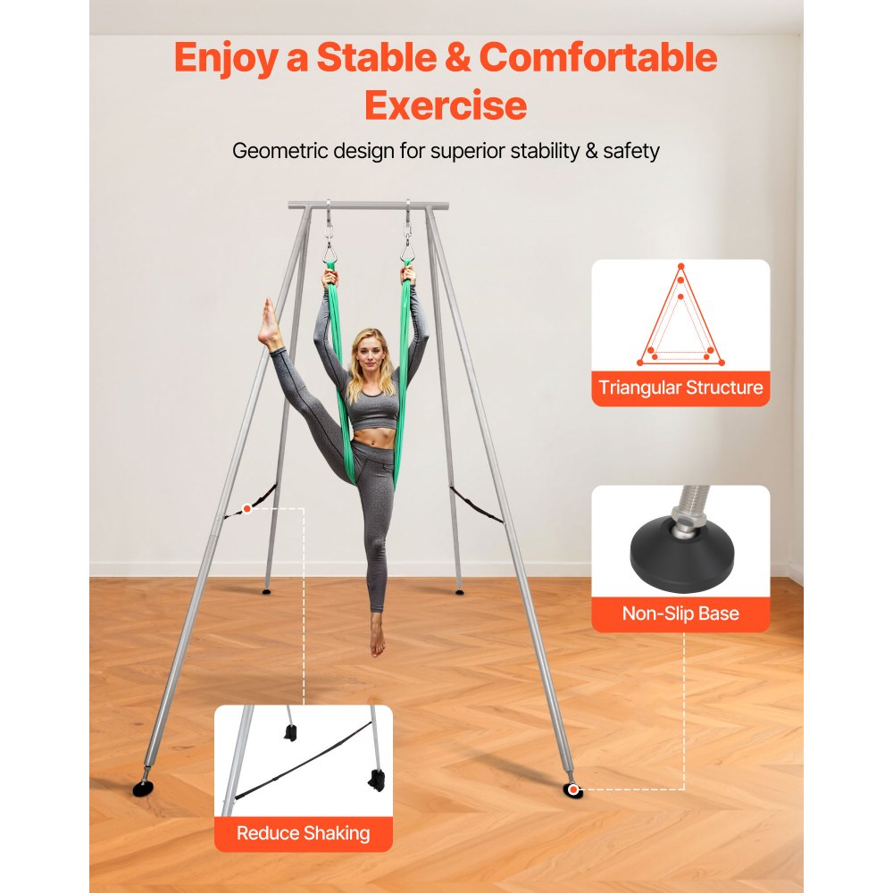 VEVOR Yoga Stand Frame, 9.6 ft Length Swing Stand, Max 551.2 lbs Load Triangular Structure Aerial Rig, Aerial Silk Stands for Yoga Enthusiasts, Non-Slip Base, Lightweight, Detachable Design