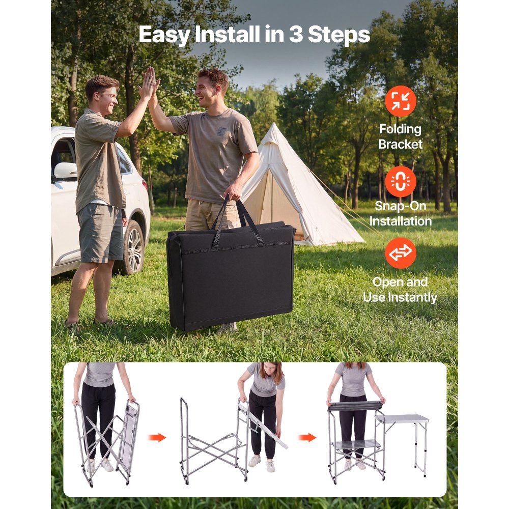 VEVOR Camping Kitchen Table, Slim-Fold Cook Station, Portable Folding Table, with Side Table, Heat Resistant Tabletop, and Carrying Bag, Ideal for Outdoor Picnics, BBQs, Camping, RV Traveling
