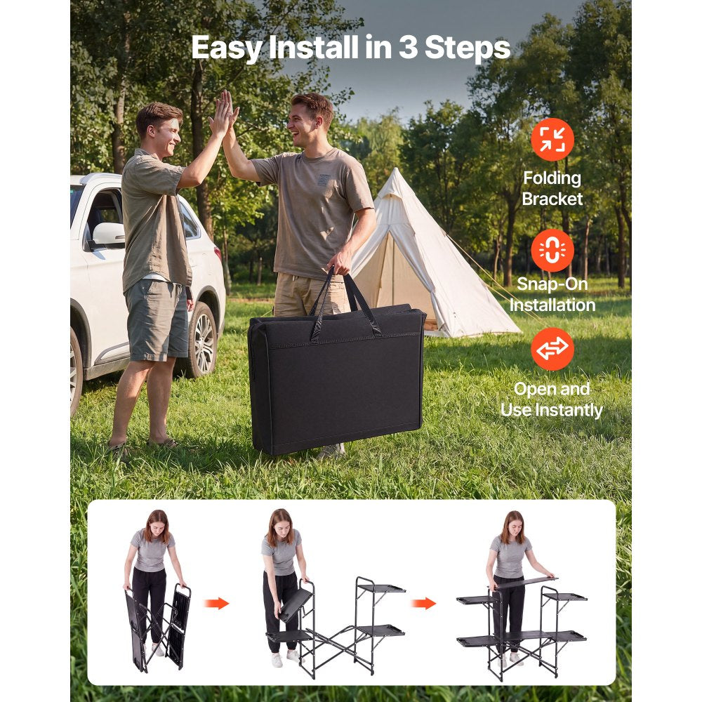 VEVOR Camping Kitchen Table, Slim-Fold Cook Station, Portable Folding Table, with 4 Side Tables, Heat Resistant Tabletop, and Carrying Bag, Ideal for Outdoor Picnics, BBQs, Camping, RV Traveling