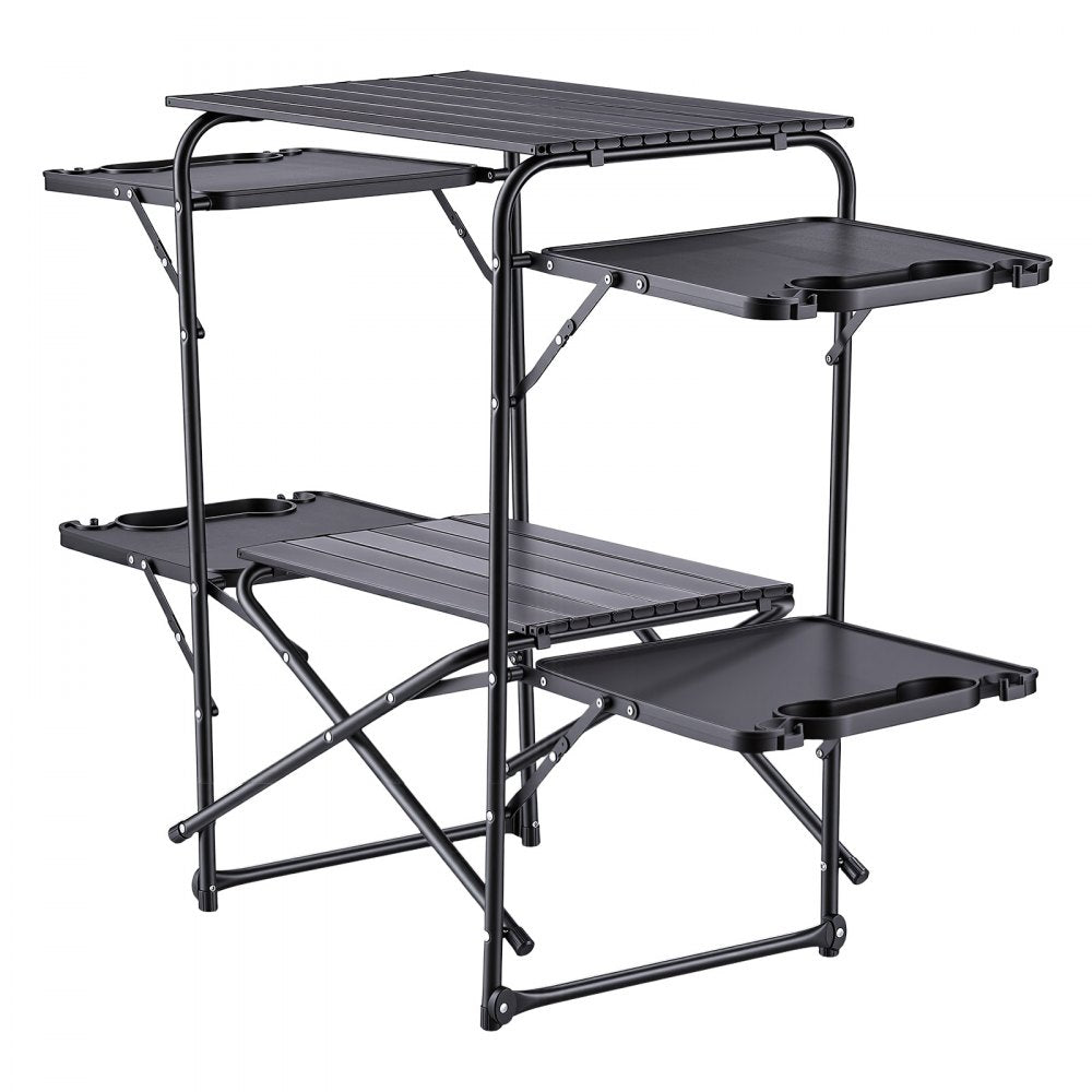 VEVOR Camping Kitchen Table, Slim-Fold Cook Station, Portable Folding Table, with 4 Side Tables, Heat Resistant Tabletop, and Carrying Bag, Ideal for Outdoor Picnics, BBQs, Camping, RV Traveling