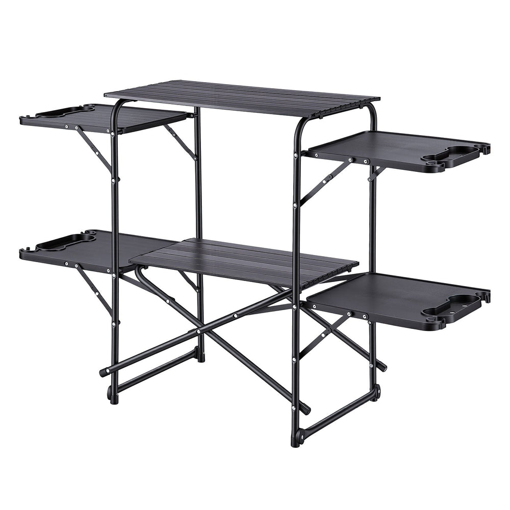 VEVOR Camping Kitchen Table, Slim-Fold Cook Station, Portable Folding Table, with 4 Side Tables, Heat Resistant Tabletop, and Carrying Bag, Ideal for Outdoor Picnics, BBQs, Camping, RV Traveling