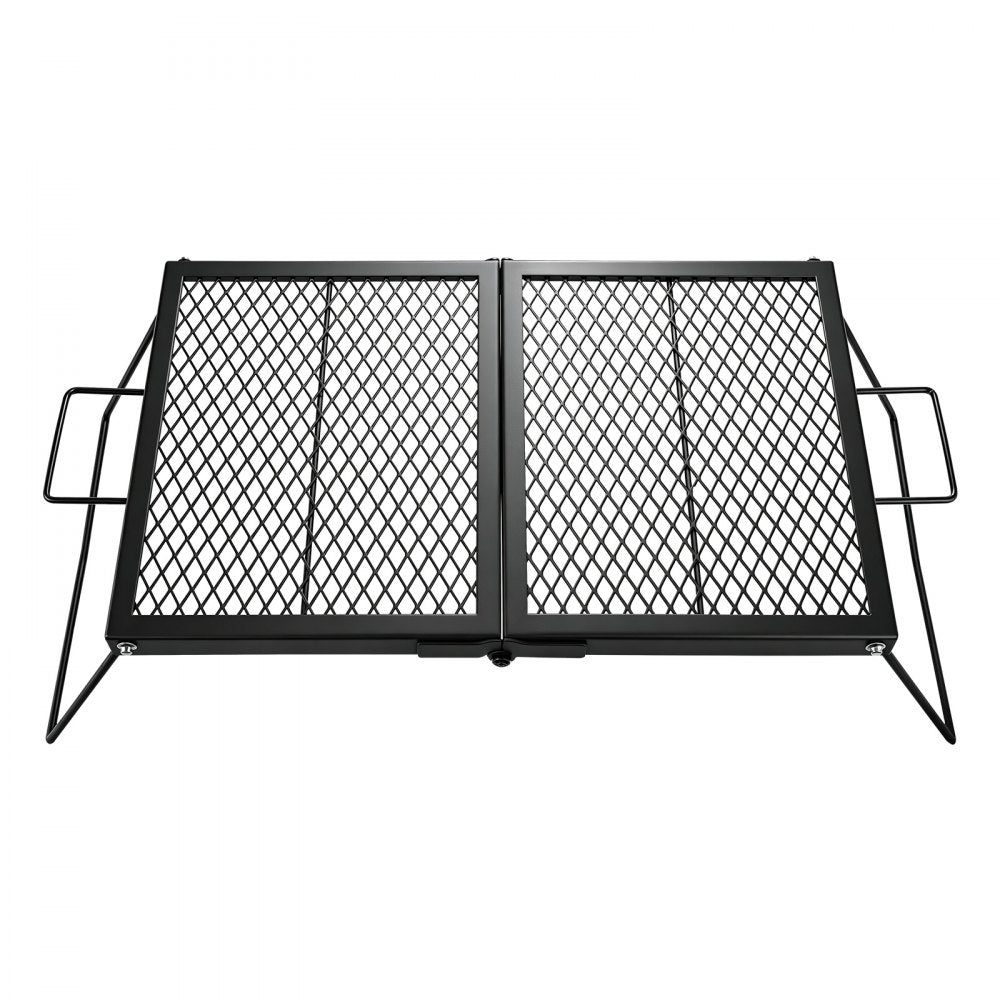 VEVOR Heavy Duty Folding Campfire Grill, 24" Portable Camping Grill Grate, Sturdy Steel Mesh, Compact Equipment Over Fire Pit, with Legs and Handle, Grilling Rack for Outdoor Open Flame Cooking, Black