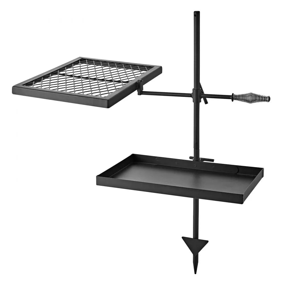 VEVOR Heavy Duty Swivel Campfire Grill, Double Layer Portable Camping Grill Grate & Griddle, Sturdy Steel BBQ Mesh, 360° Height Adjustable Over Fire Pit, for Outdoor Open Flame Cooking, Black