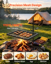 VEVOR Heavy Duty Swivel Campfire Grill, Double Layer Portable Camping Grill Grate & Griddle, Sturdy Steel BBQ Mesh, 360° Height Adjustable Over Fire Pit, for Outdoor Open Flame Cooking, Black