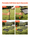 VEVOR Heavy Duty Swivel Campfire Grill, Double Layer Portable Camping Grill Grate & Griddle, Sturdy Steel BBQ Mesh, 360° Height Adjustable Over Fire Pit, for Outdoor Open Flame Cooking, Black