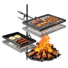 VEVOR Heavy Duty Swivel Campfire Grill, Double Layer Portable Camping Grill Grate & Griddle, Sturdy Steel BBQ Mesh, 360° Height Adjustable Over Fire Pit, for Outdoor Open Flame Cooking, Black