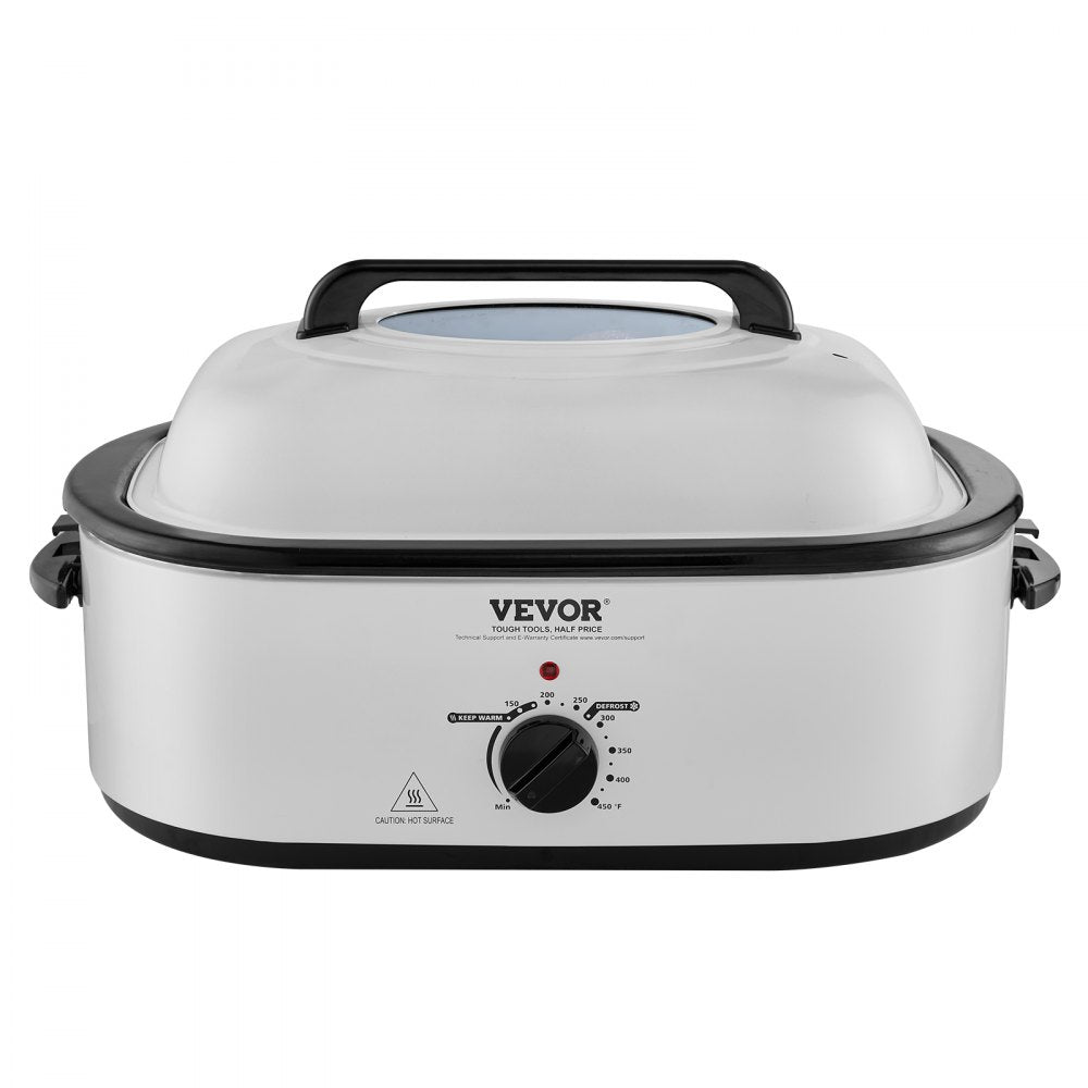 VEVOR Electric Roaster Oven, 22 QT Turkey Roaster Oven with Self-Basting Lid, 1450W Roaster Oven with Defrost & Warm Function, Adjustable Temp, Removable Pan & Rack, Fits Turkeys Up to 26LBS, White