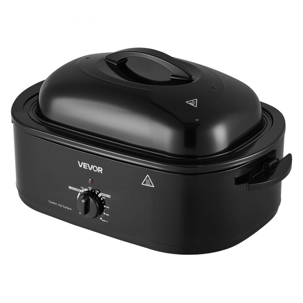 VEVOR Electric Roaster Oven, 18 Qt, Turkey Roasting Pan, Black, 1450W Power, Metal Self-Basting Lid, 150-450°F Heat Control, Countertop Turkey Cooker with Defrost/Warm, Removable Pan and Rack