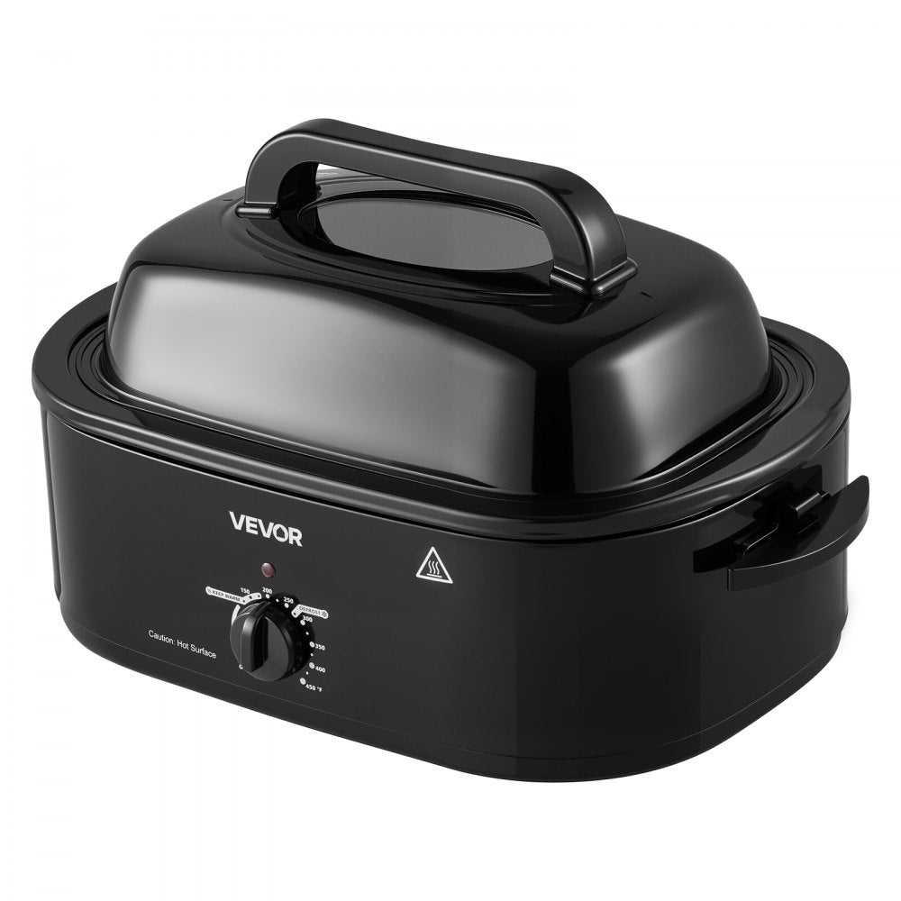 VEVOR Electric Roaster Oven, 20 Qt, Turkey Roasting Pan, Black, 1450W Power, Viewing Self-Basting Lid, 150-450°F Heat Control, Countertop Turkey Cooker with Defrost/Warm, Removable Pan and Rack