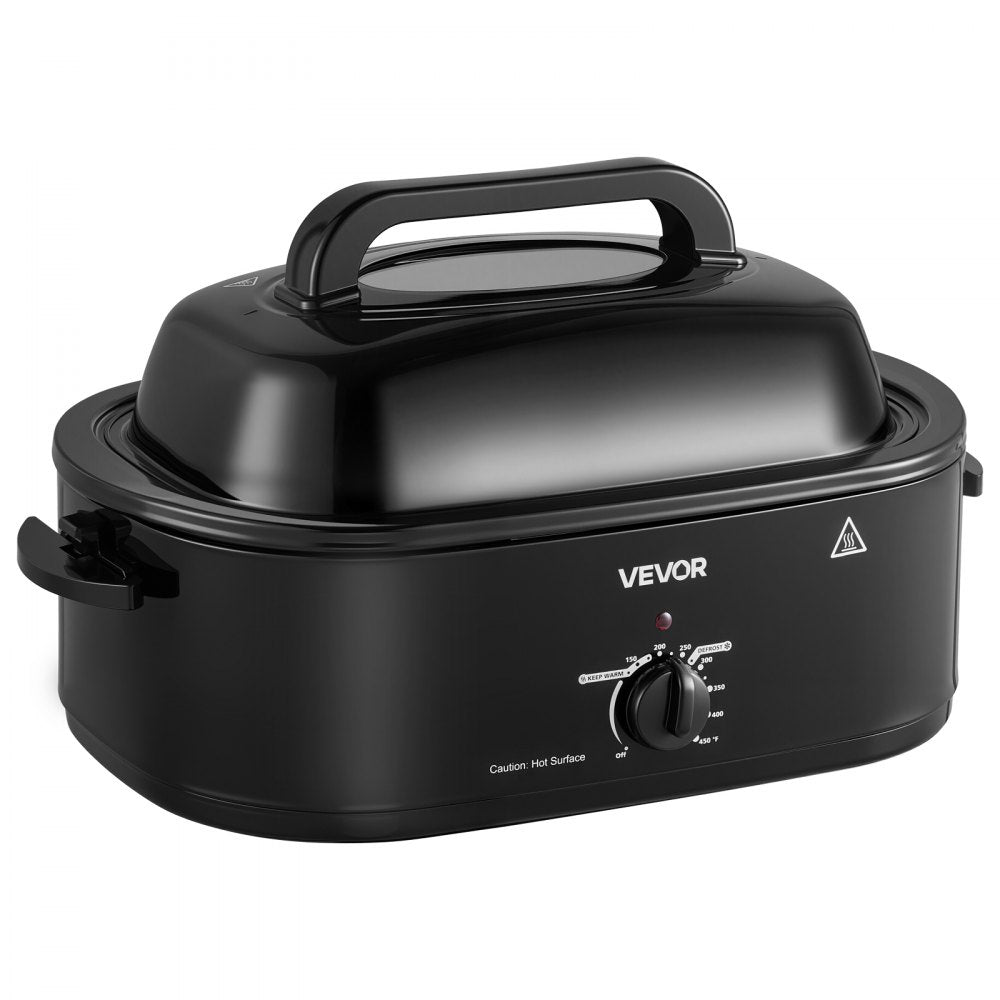 VEVOR Electric Roaster Oven, 20 Qt, Turkey Roasting Pan, Black, 1450W Power, Viewing Self-Basting Lid, 150-450°F Heat Control, Countertop Turkey Cooker with Defrost/Warm, Removable Pan and Rack