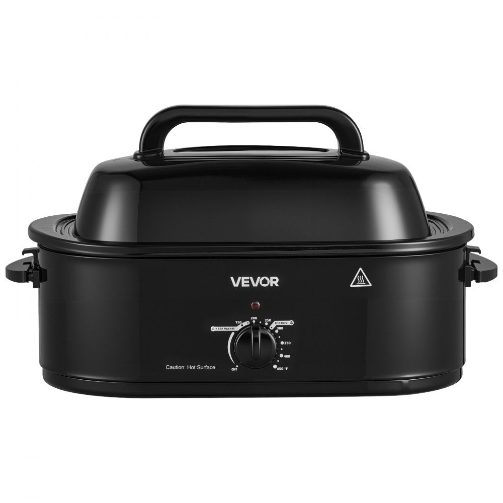 VEVOR Electric Roaster Oven, 20 Qt, Turkey Roasting Pan, Black, 1450W Power, Viewing Self-Basting Lid, 150-450°F Heat Control, Countertop Turkey Cooker with Defrost/Warm, Removable Pan and Rack