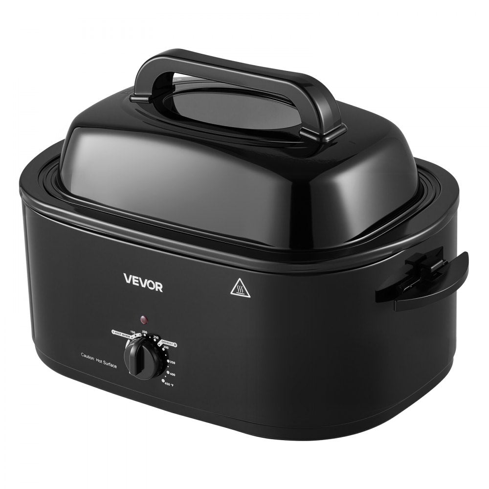 VEVOR Electric Roaster Oven, 24 Qt, Turkey Roasting Pan, Black, 1450W Power, Viewing Self-Basting Lid, 150-450°F Heat Control, Countertop Turkey Cooker with Defrost/Warm, Removable Pan and Rack