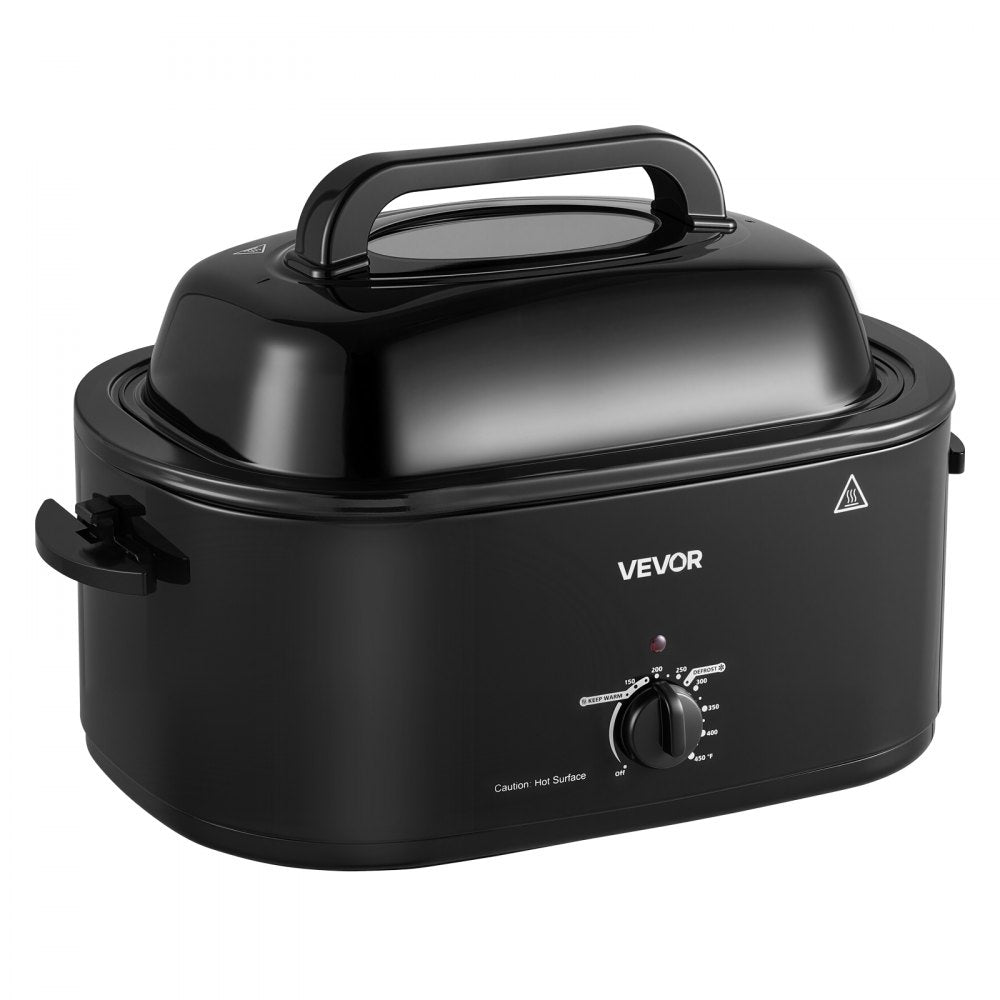 VEVOR Electric Roaster Oven, 24 Qt, Turkey Roasting Pan, Black, 1450W Power, Viewing Self-Basting Lid, 150-450°F Heat Control, Countertop Turkey Cooker with Defrost/Warm, Removable Pan and Rack