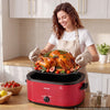 VEVOR Electric Roaster Oven, 24 Qt, Turkey Roasting Pan, Red, 1450W Power, Viewing Self-Basting Lid, 150-450°F Heat Control, Countertop Turkey Cooker with Defrost/Warm, Removable Pan and Rack