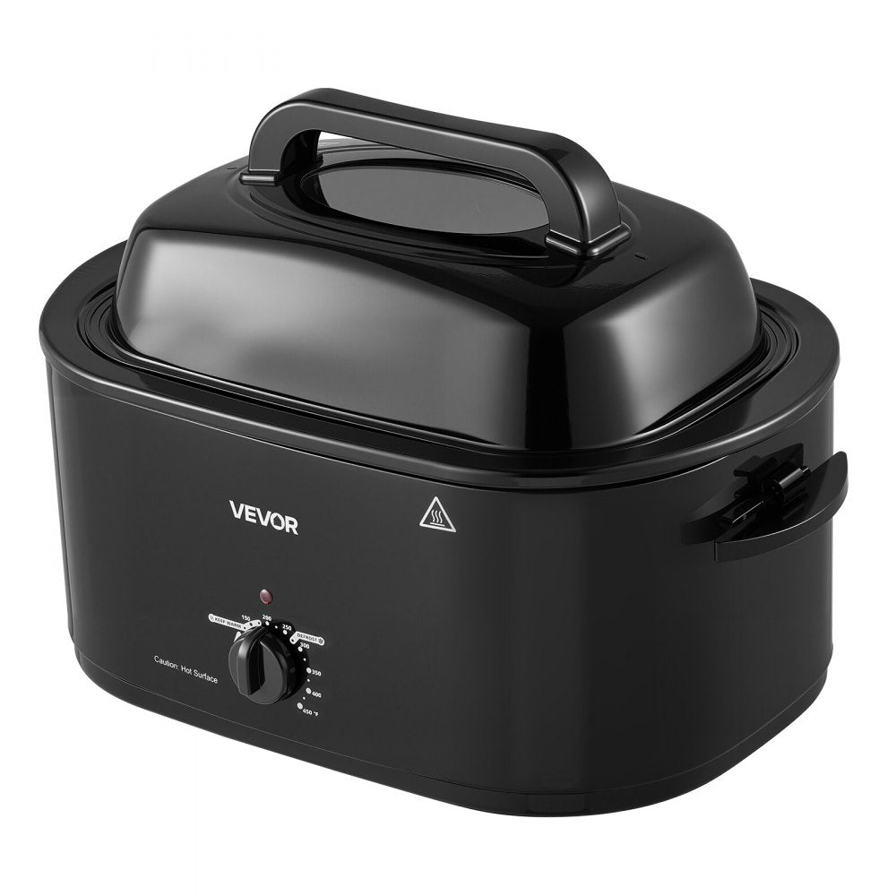VEVOR Electric Roaster Oven, 26 Qt, Turkey Roasting Pan, Black, 1450W Power, Viewing Self-Basting Lid, 150-450°F Heat Control, Countertop Turkey Cooker with Defrost/Warm, Removable Pan and Rack