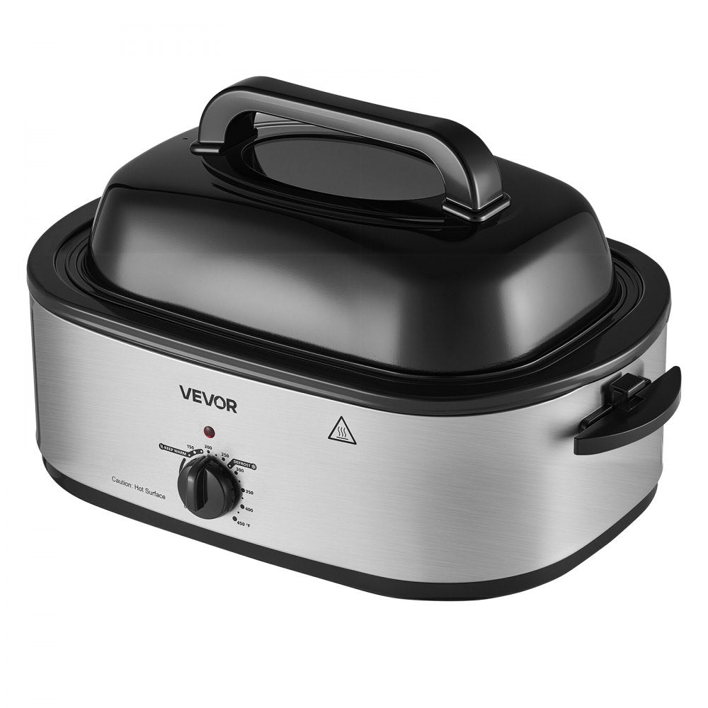 VEVOR Electric Roaster Oven, 18 Qt 1450W, Turkey Roasting Pan, Viewing Self-Basting Lid, 150-450°F Adjustable Heat, Countertop Turkey Cooker with Defrost and Warm Functions, Removable Pan and Rack