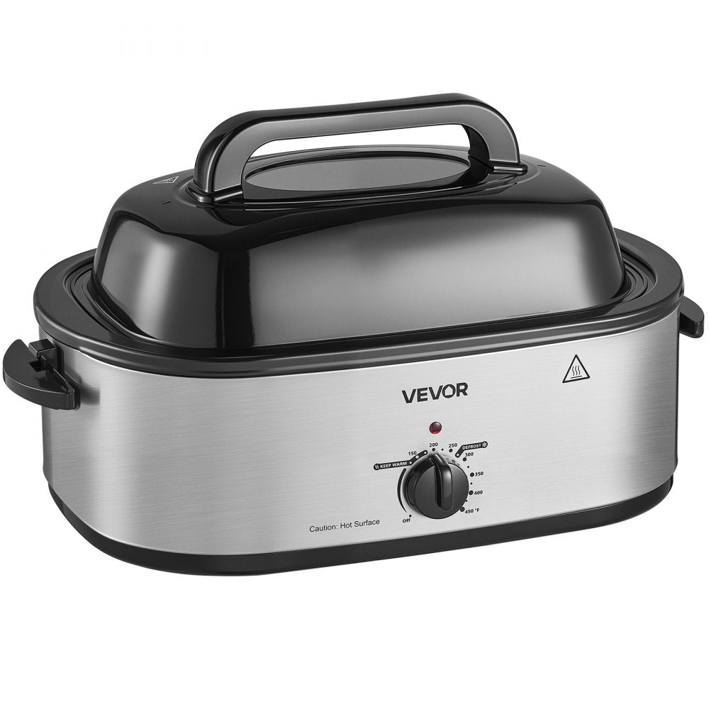 VEVOR Electric Roaster Oven, 18 Qt 1450W, Turkey Roasting Pan, Viewing Self-Basting Lid, 150-450°F Adjustable Heat, Countertop Turkey Cooker with Defrost and Warm Functions, Removable Pan and Rack