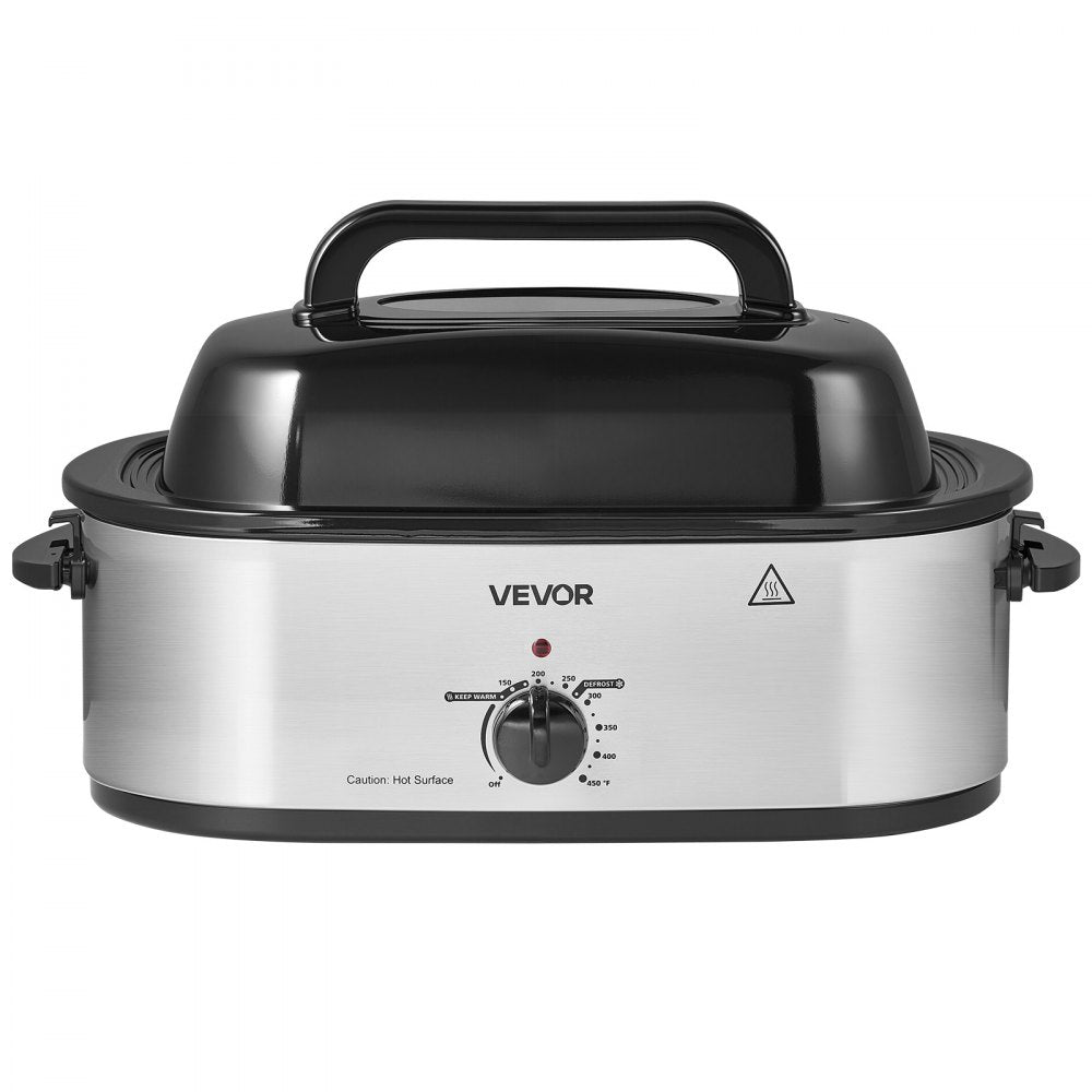 VEVOR Electric Roaster Oven, 18 Qt 1450W, Turkey Roasting Pan, Viewing Self-Basting Lid, 150-450°F Adjustable Heat, Countertop Turkey Cooker with Defrost and Warm Functions, Removable Pan and Rack