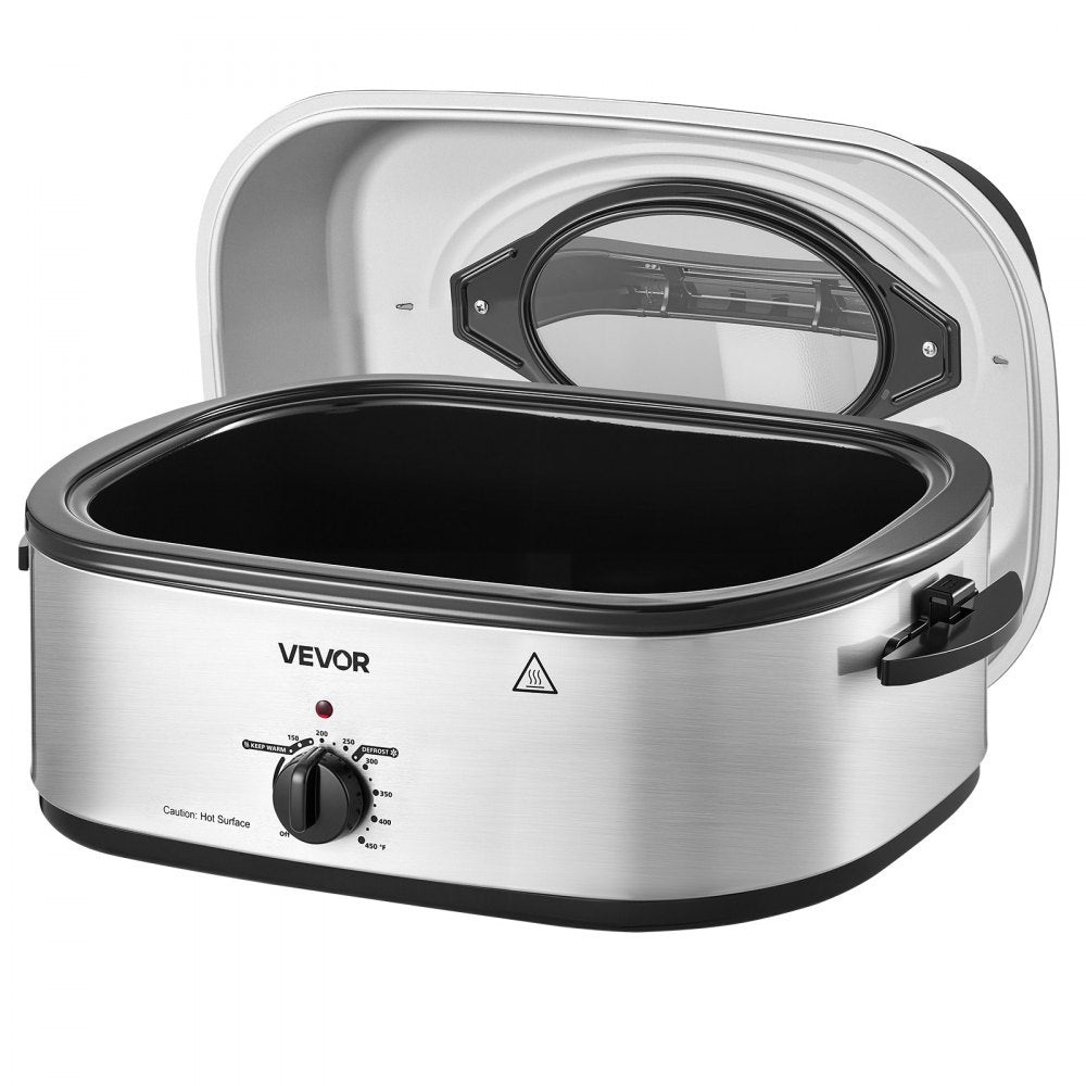 VEVOR Electric Roaster Oven, 18 Qt 1450W, Turkey Roasting Pan, Viewing Self-Basting Lid, 150-450°F Adjustable Heat, Countertop Turkey Cooker with Defrost and Warm Functions, Removable Pan and Rack