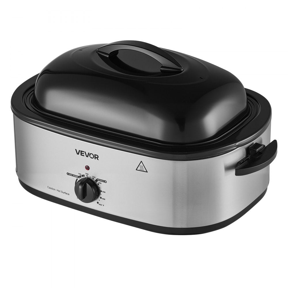 VEVOR Electric Roaster Oven, 20 Qt 1450W, Turkey Roasting Pan, Metal Self-Basting Lid, 150-450°F Adjustable Heat, Countertop Turkey Cooker with Defrost and Warm Functions, Removable Pan and Rack
