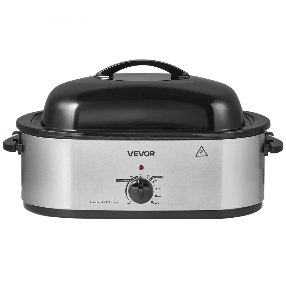 VEVOR Electric Roaster Oven, 20 Qt 1450W, Turkey Roasting Pan, Metal Self-Basting Lid, 150-450°F Adjustable Heat, Countertop Turkey Cooker with Defrost and Warm Functions, Removable Pan and Rack