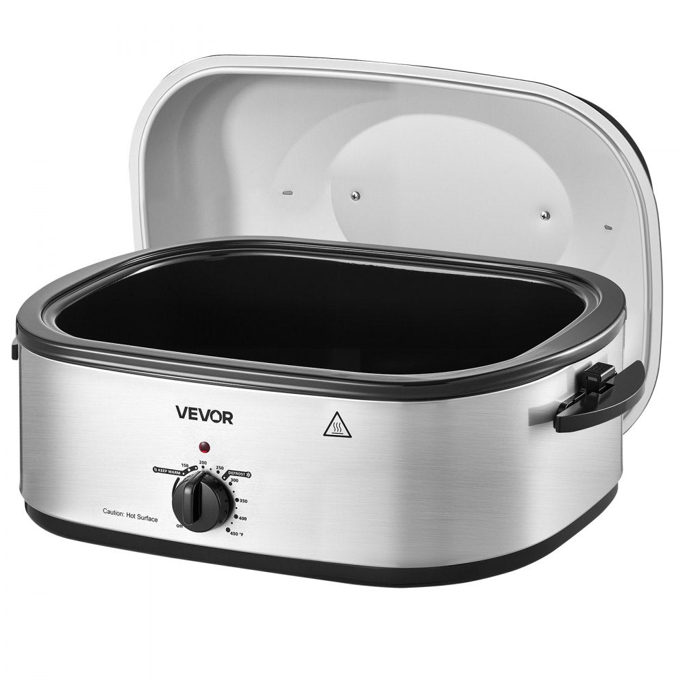 VEVOR Electric Roaster Oven, 20 Qt 1450W, Turkey Roasting Pan, Metal Self-Basting Lid, 150-450°F Adjustable Heat, Countertop Turkey Cooker with Defrost and Warm Functions, Removable Pan and Rack