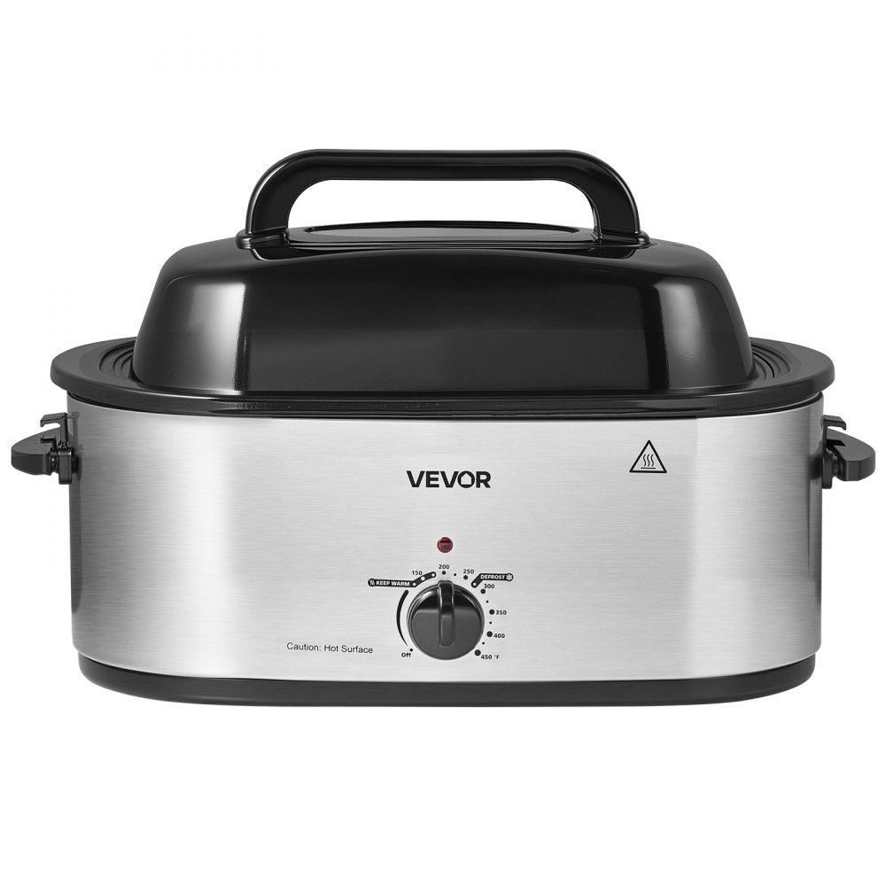 VEVOR Electric Roaster Oven, 22 Qt 1450W, Turkey Roasting Pan, Viewing Self-Basting Lid, 150-450°F Adjustable Heat, Countertop Turkey Cooker with Defrost and Warm Functions, Removable Pan and Rack