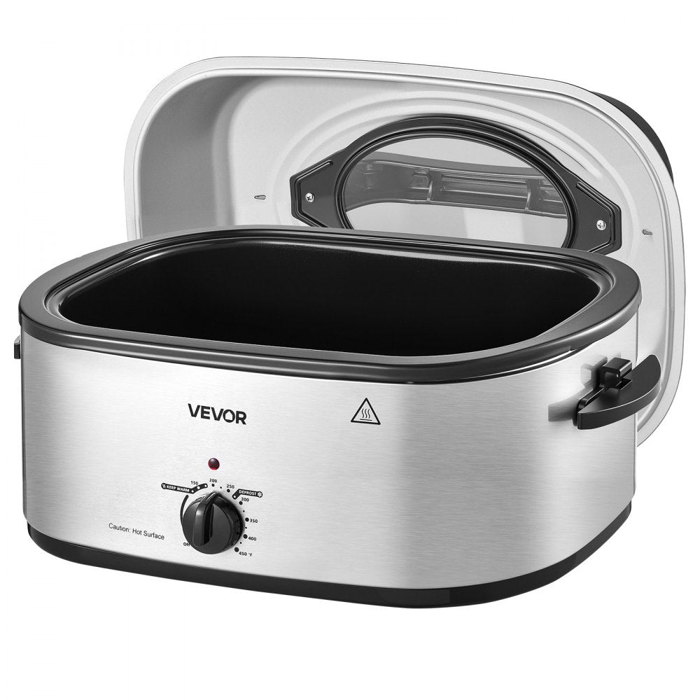 VEVOR Electric Roaster Oven, 22 Qt 1450W, Turkey Roasting Pan, Viewing Self-Basting Lid, 150-450°F Adjustable Heat, Countertop Turkey Cooker with Defrost and Warm Functions, Removable Pan and Rack