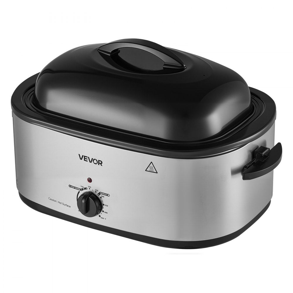 VEVOR Electric Roaster Oven, 22 Qt 1450W, Turkey Roasting Pan, Metal Self-Basting Lid, 150-450°F Adjustable Heat, Countertop Turkey Cooker with Defrost and Warm Functions, Removable Pan and Rack