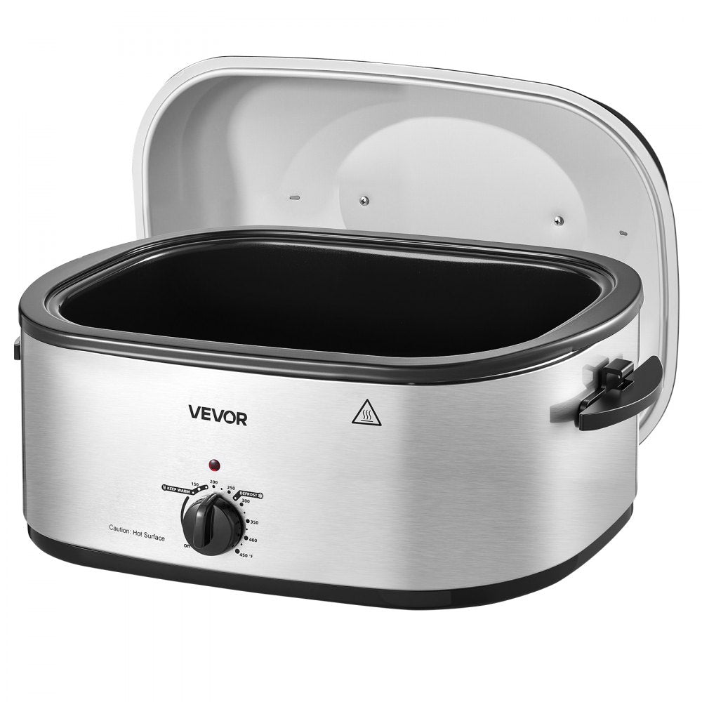 VEVOR Electric Roaster Oven, 22 Qt 1450W, Turkey Roasting Pan, Metal Self-Basting Lid, 150-450°F Adjustable Heat, Countertop Turkey Cooker with Defrost and Warm Functions, Removable Pan and Rack