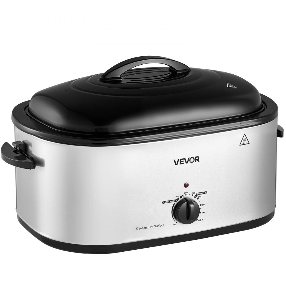 VEVOR Electric Roaster Oven, 24 Qt 1450W, Turkey Roasting Pan, 3 Food Trays, Buffet Server, Self-Basting Lid, 150-450°F Heat Control, Countertop Turkey Cooker with Roasting, Warming and Removable Rack