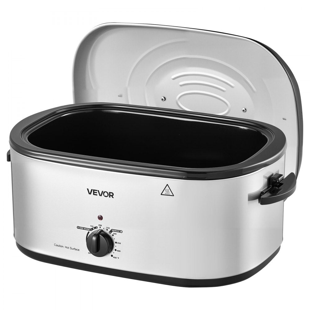 VEVOR Electric Roaster Oven, 24 Qt 1450W, Turkey Roasting Pan, 3 Food Trays, Buffet Server, Self-Basting Lid, 150-450°F Heat Control, Countertop Turkey Cooker with Roasting, Warming and Removable Rack