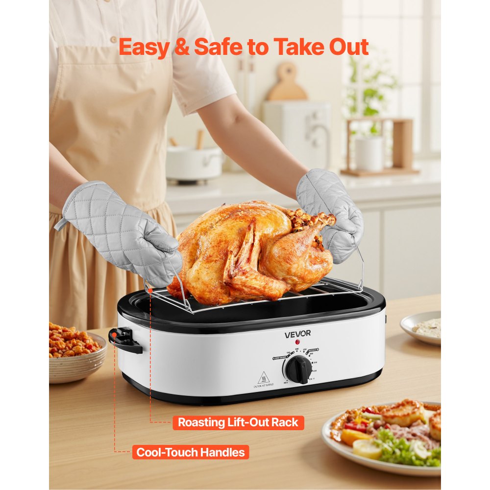 VEVOR Roaster Oven, 18QT Electric Roaster Oven, 150-450℉ Adjustable Temperature Electric Roasting Pan, Multifunctional Electric Roasters Oven with Self-Basting Lid, Removable Pan and Rack for Holiday