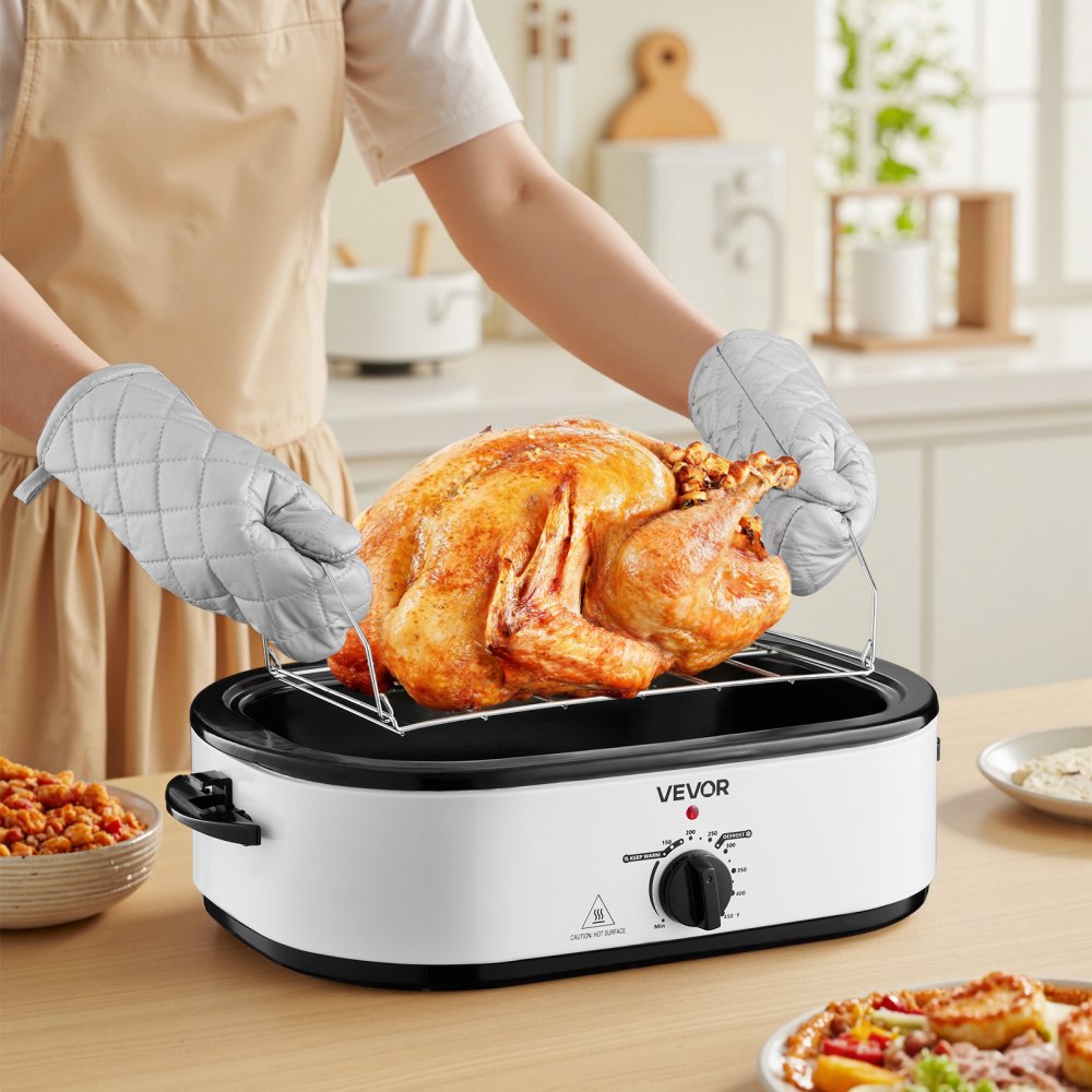 VEVOR Roaster Oven, 18QT Electric Roaster Oven, 150-450℉ Adjustable Temperature Electric Roasting Pan, Multifunctional Electric Roasters Oven with Self-Basting Lid, Removable Pan and Rack for Holiday