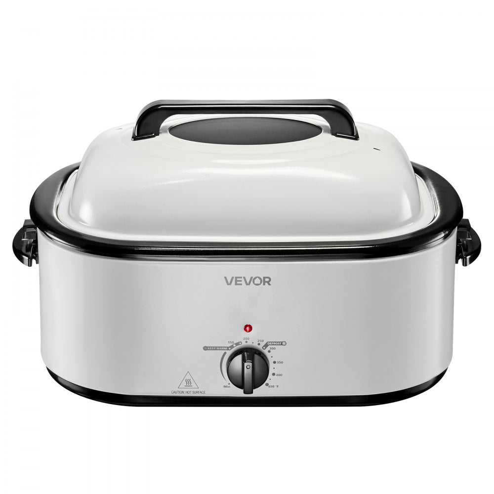 VEVOR Roaster Oven, 26QT Electric Roasting Pan, 150-450℉ Adjustable Temperature Fast-Cooking Turkey Roaster with Cool-Touch Handle, Visible Self-Basting Lid, Defrost & Warm Function, Fits 30lb Turkey