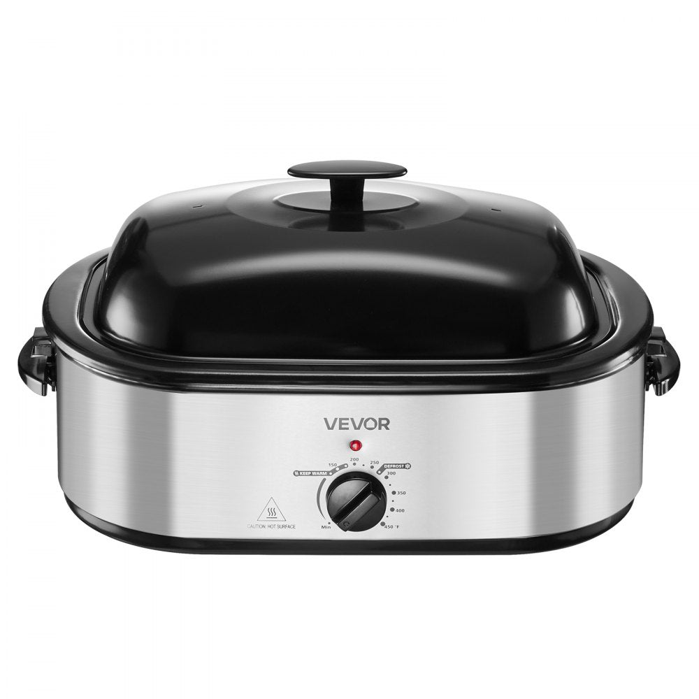 VEVOR Roaster Oven, 20QT Electric Roasting Pan, 150-450℉ Adjustable Temperature Fast-Cooking Turkey Roaster, Turkey Oven with Self-Basting Lid, Defrost & Warm Function for Home, Fits 24lb Turkey