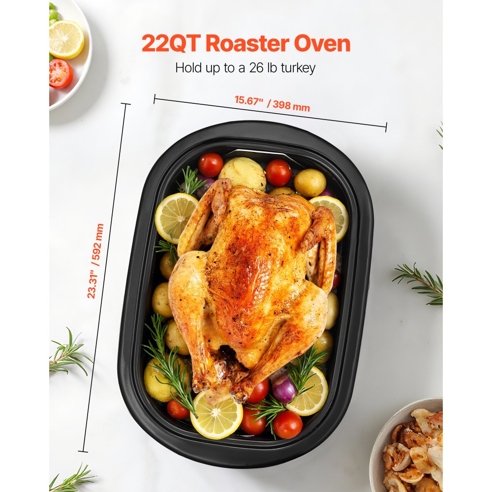 VEVOR Roaster Oven, 22QT Electric Roasting Pan, 150-450℉ Adjustable Temperature Multifunctional Electric Roaster Oven with Self-Basting Lid, Defrost & Warm Function for Holiday Meal, Fits 26lb Turkey