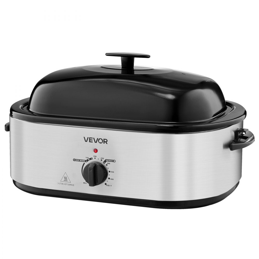 VEVOR Roaster Oven, 22QT Electric Roasting Pan, 150-450℉ Adjustable Temperature Multifunctional Electric Roaster Oven with Self-Basting Lid, Defrost & Warm Function for Holiday Meal, Fits 26lb Turkey