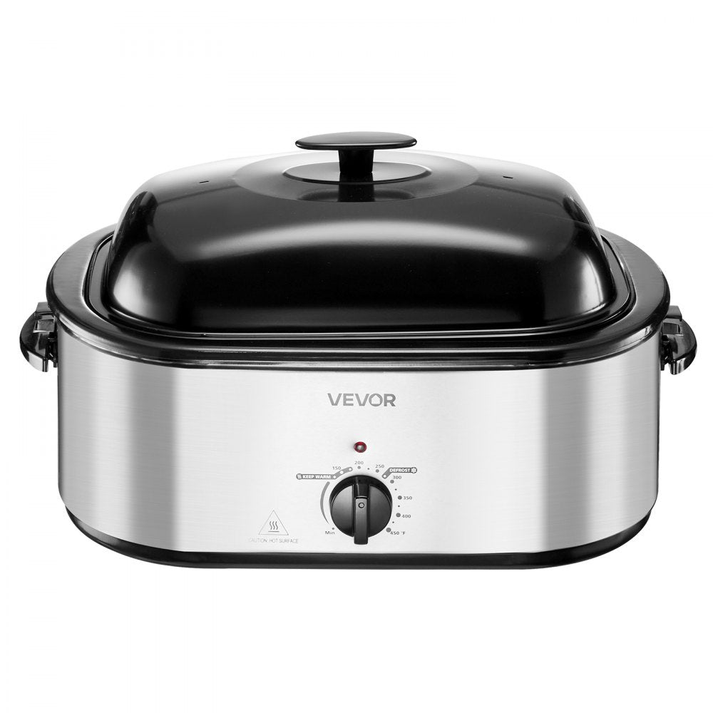 VEVOR Roaster Oven, 24QT Electric Turkey Roaster Oven, 150-450℉ Adjustable Temperature Electric Roasting Pan with 3 Bin Buffet Server, Self-Basting Lid, Defrost & Warm Function, Self-Basting Lid