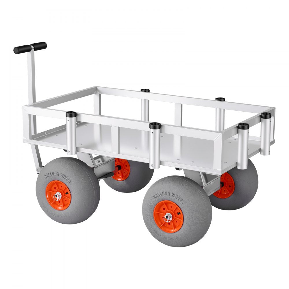 VEVOR Beach Fishing Cart, 350 lbs Load Capacity, Foldable Fishing Cart with Heavy-Duty Aluminum Alloy Frame, 13-Inch All-Terrain PU Balloon Tires, 6 Rod Holders, for Outdoor Activities Camping Picnic