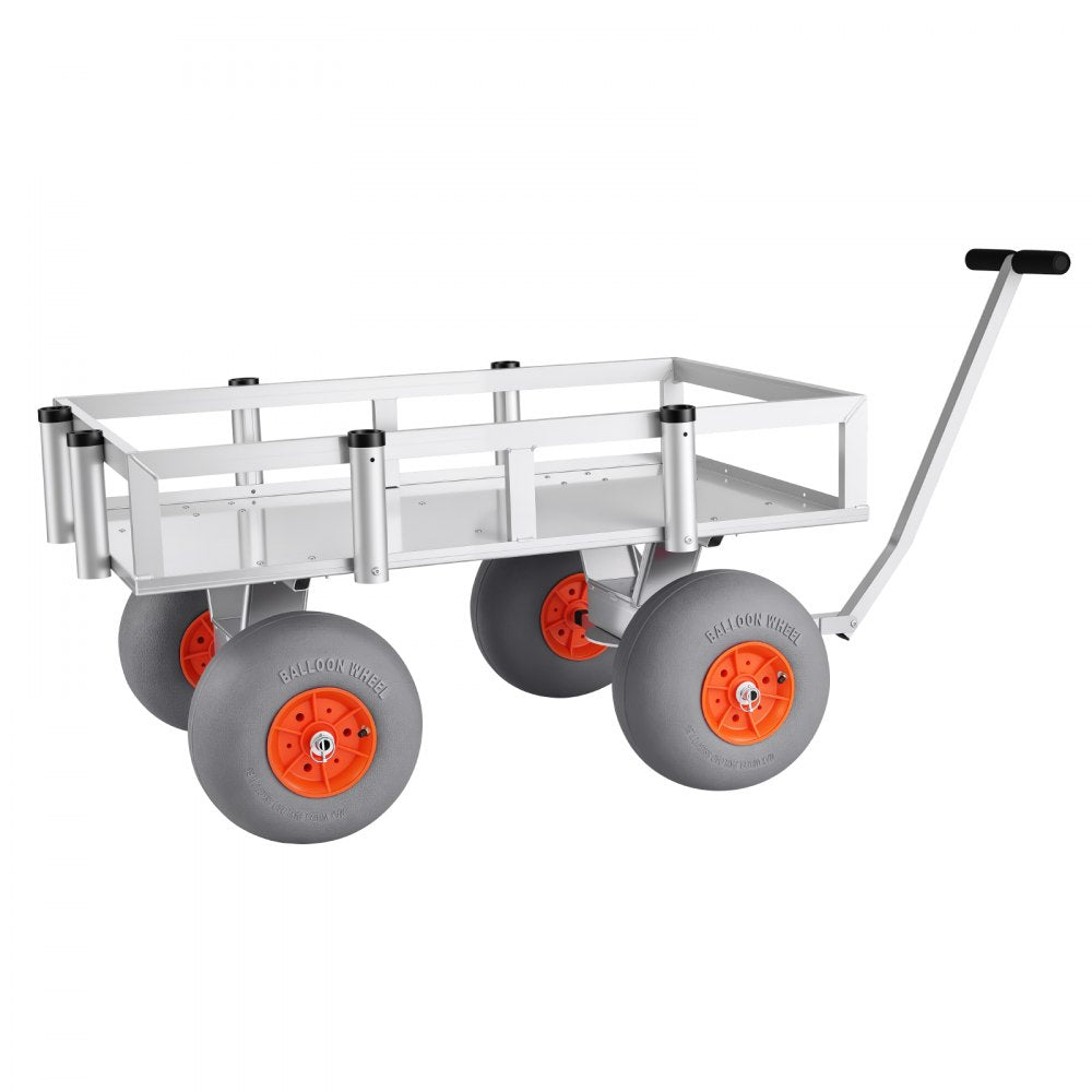 VEVOR Beach Fishing Cart, 350 lbs Load Capacity, Foldable Fishing Cart with Heavy-Duty Aluminum Alloy Frame, 13-Inch All-Terrain PU Balloon Tires, 6 Rod Holders, for Outdoor Activities Camping Picnic