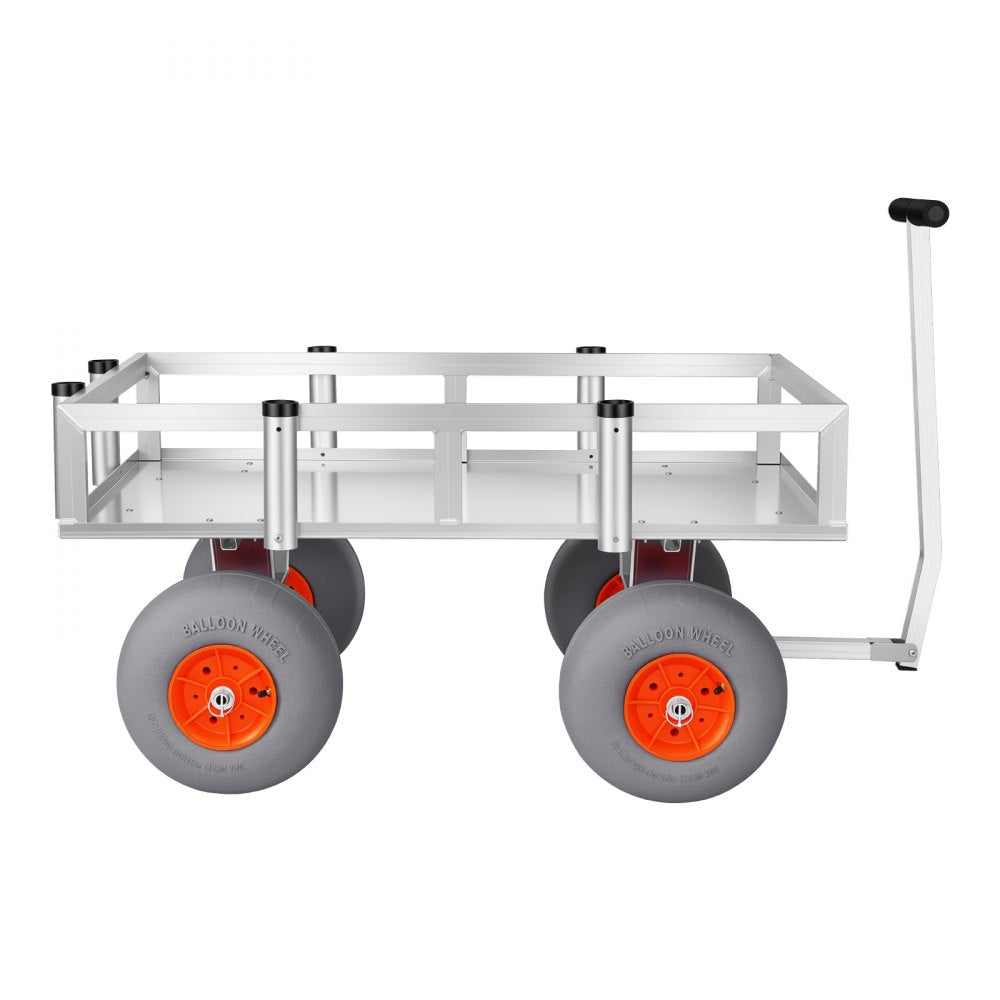VEVOR Beach Fishing Cart, 350 lbs Load Capacity, Foldable Fishing Cart with Heavy-Duty Aluminum Alloy Frame, 13-Inch All-Terrain PU Balloon Tires, 6 Rod Holders, for Outdoor Activities Camping Picnic