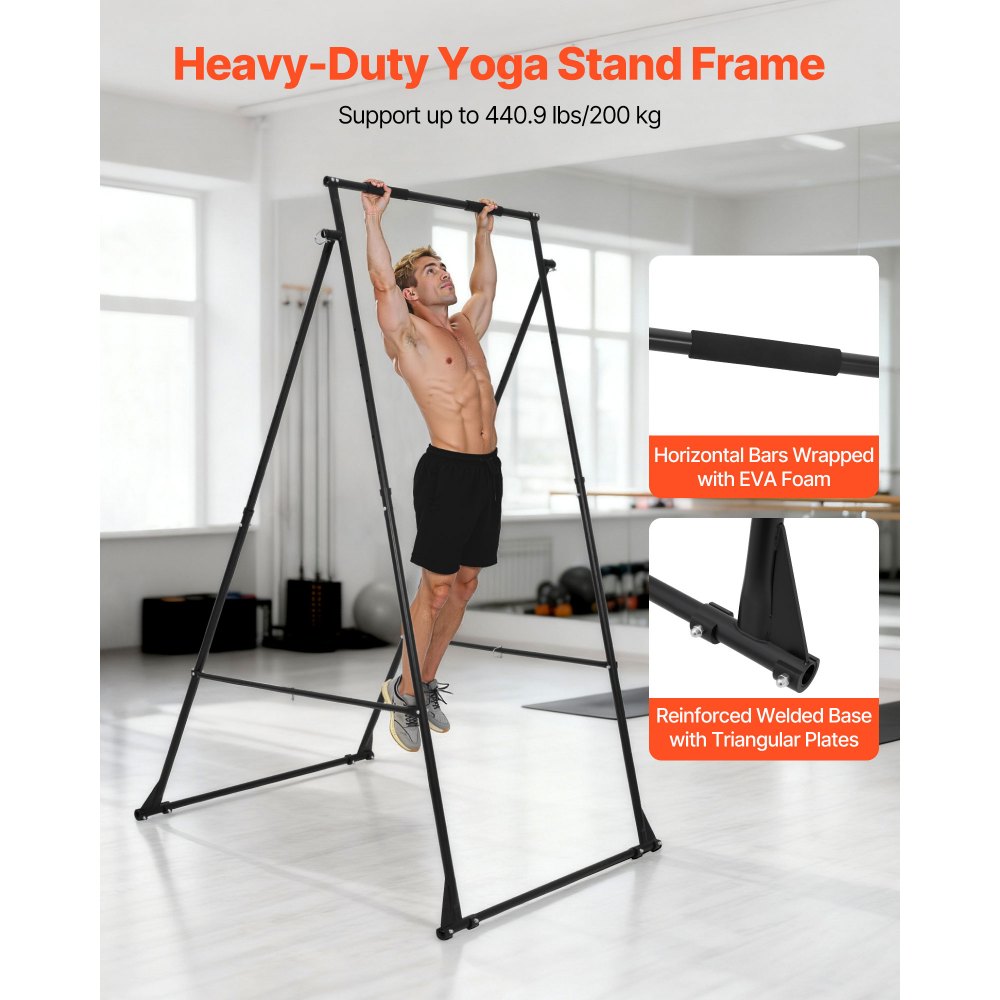 VEVOR Yoga Stand Frame, Max 440.9 lbs Load Swing Stand, Triangular Structure Yoga Aerial Rig, Aerial Silk Stands with EVA Foam, 4-Level Horizontal & 6-Level Vertical Adjustment, Multi-Functional