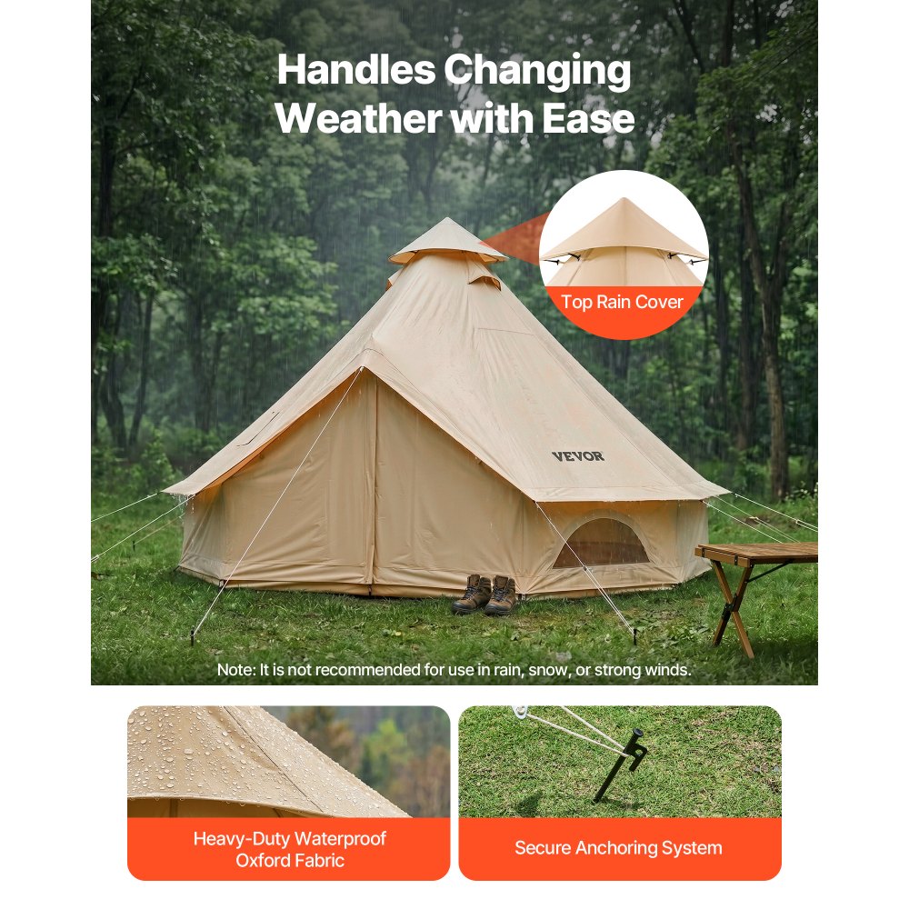 VEVOR Oxford Bell Tent, 4 Seasons 13.12 ft Yurt Tent for Camping with Stove Jack, Waterproof Breathable Holds up to 4 People with Zipped Detachable Floor, Family Camping Glamping Outdoor Hunting Party