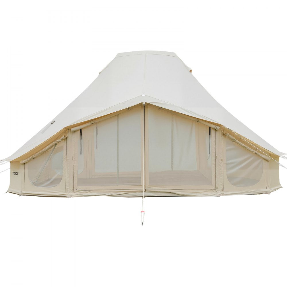 VEVOR Canvas Bell Tent, 4 Seasons 19.7 x 13.12 x 10.17 ft Yurt Tent for Camping with Stove Jack, Poly-Cotton Canvas Breathable Holds up to 12 People, for Family Camping Glamping Outdoor Hunting Party