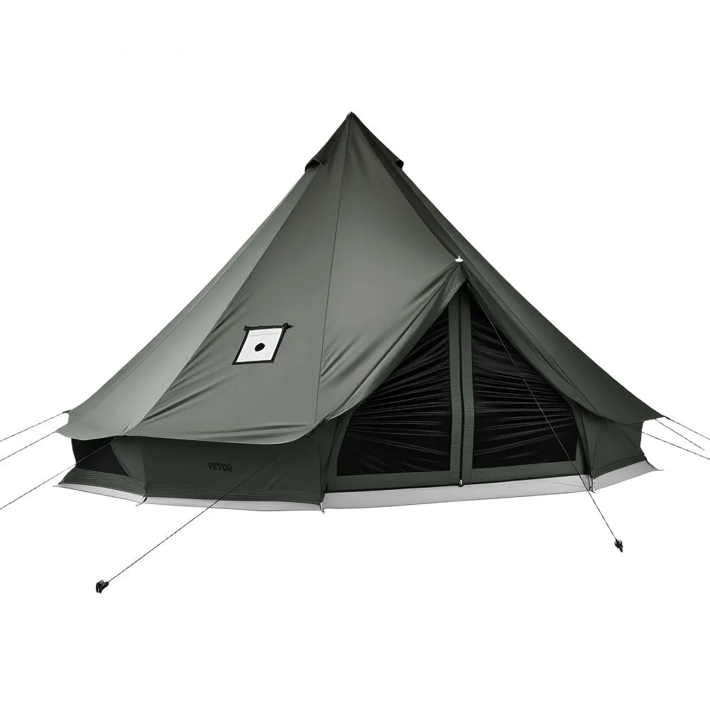VEVOR Canvas Bell Tent, 4 Seasons 9.84 ft Yurt Tent for Camping with Stove Jack, Canvas Breathable Holds up to 3 People with Zipped Detachable Floor, for Family Camping Glamping Outdoor Hunting Party